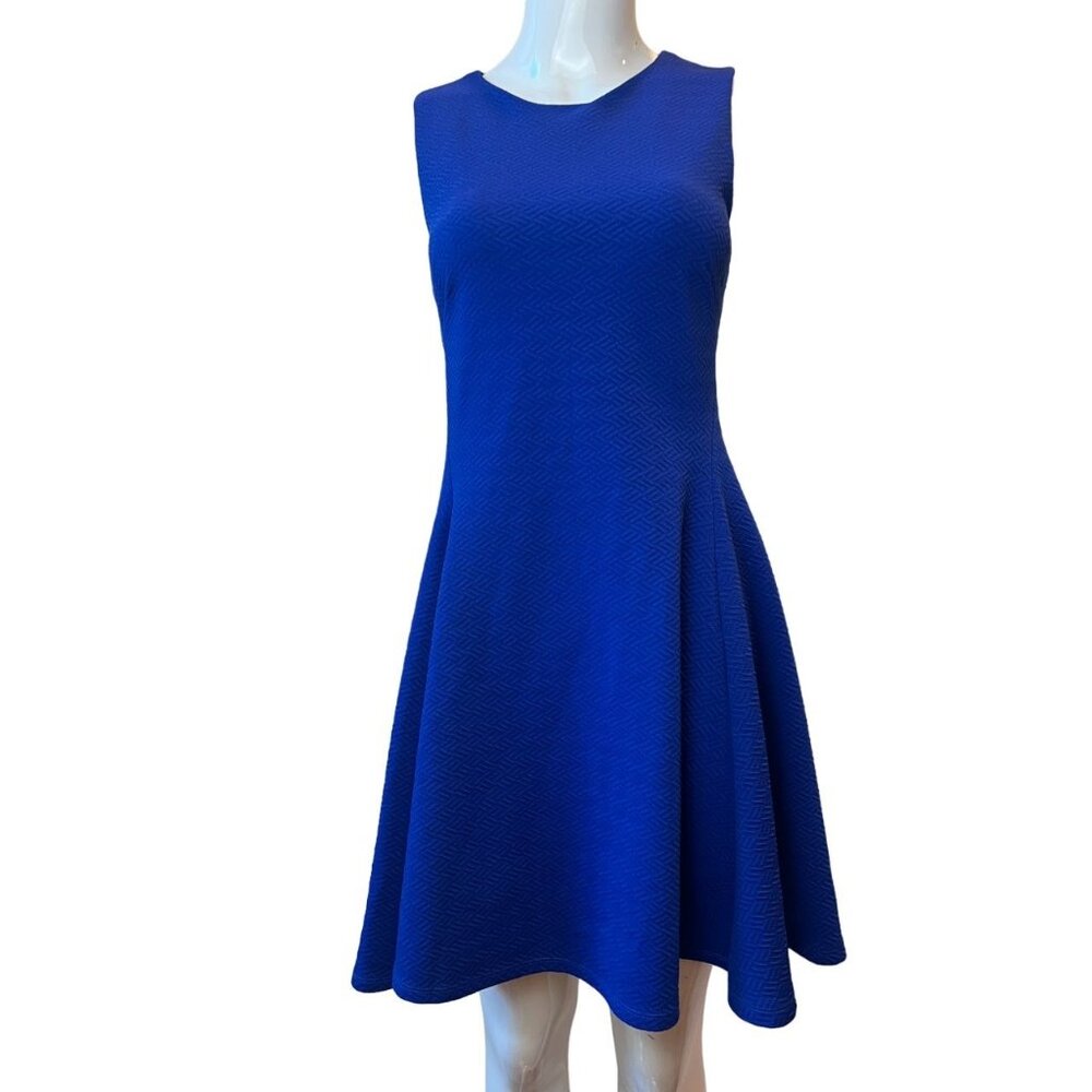 Wells Grace Fit Flare Dress Round Neck Sleeveless Navy Blue Size Small